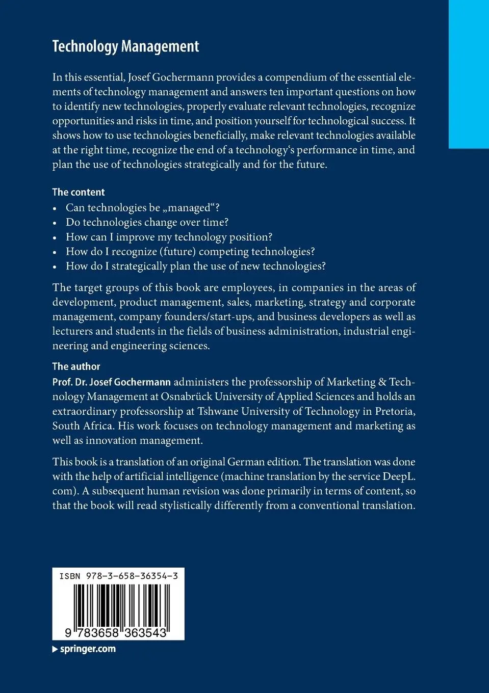 Rückseite: 9783658363543 | Technology Management | Josef Gochermann | Taschenbuch | x | Englisch