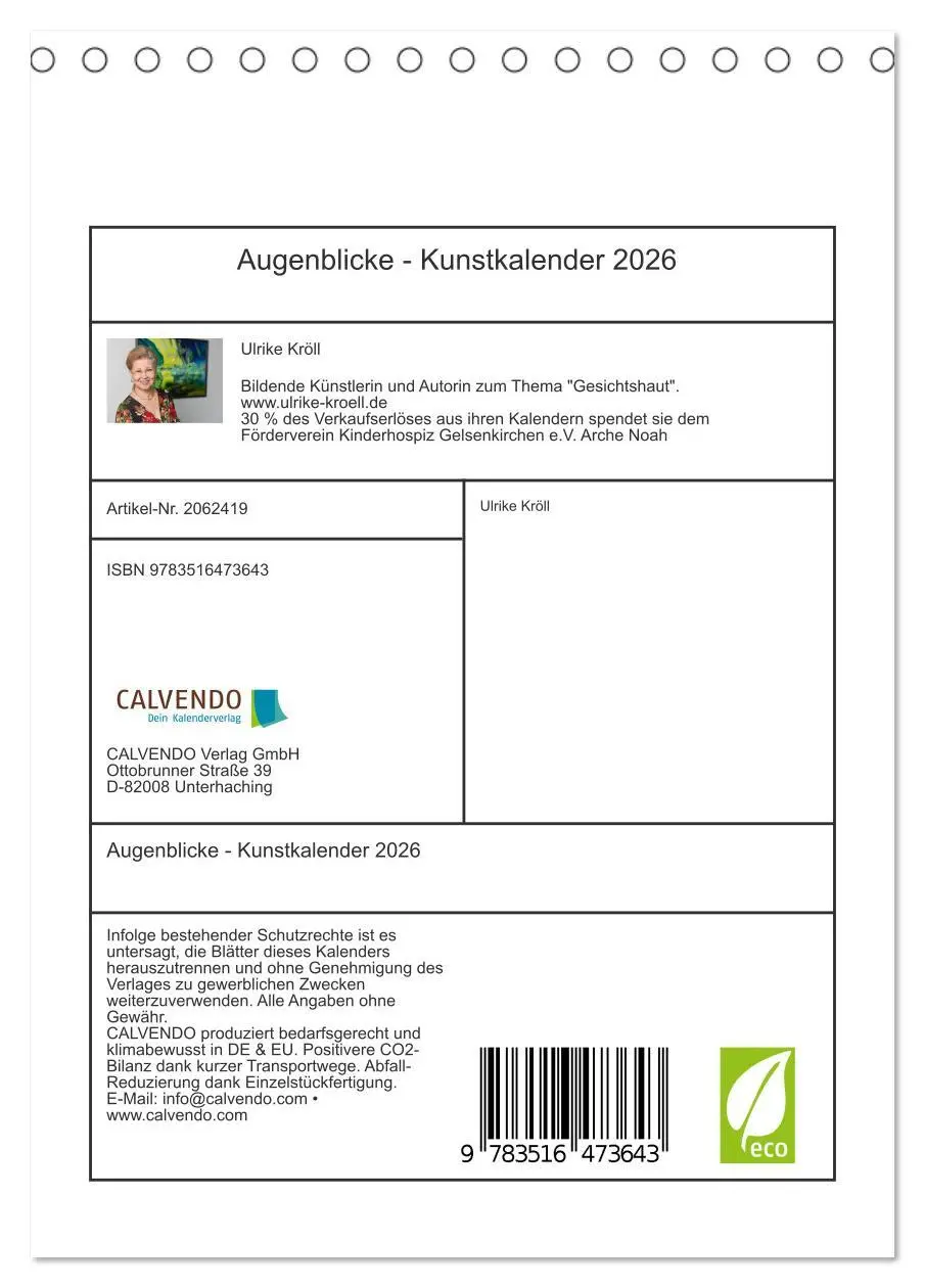 Bild: 9783516473643 | Augenblicke - Kunstkalender 2026 (Tischkalender 2026 DIN A5 hoch),...