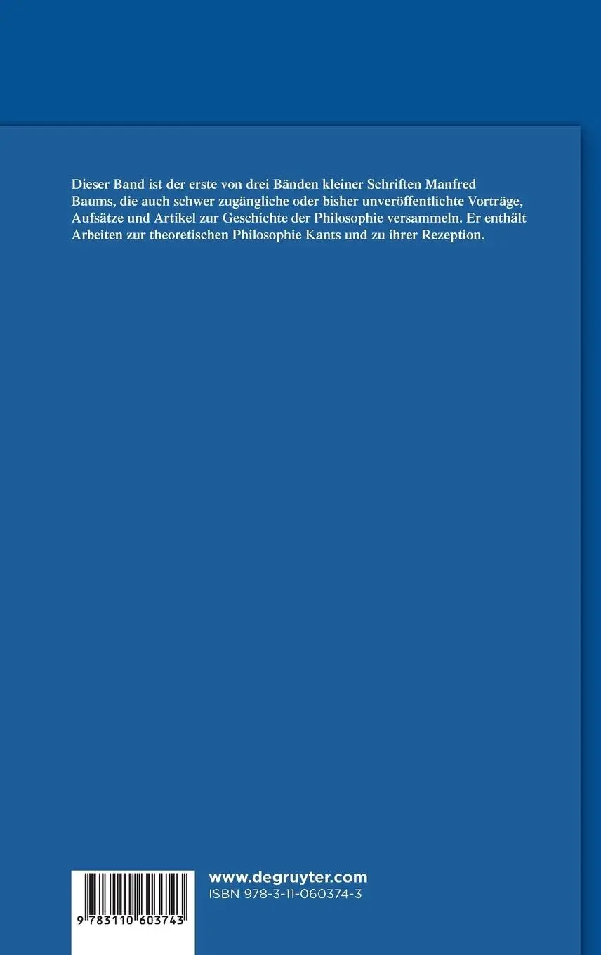 Rückseite: 9783110603743 | Manfred Baum: Kleine Schriften. Band 1 | Manfred Baum | Buch | X