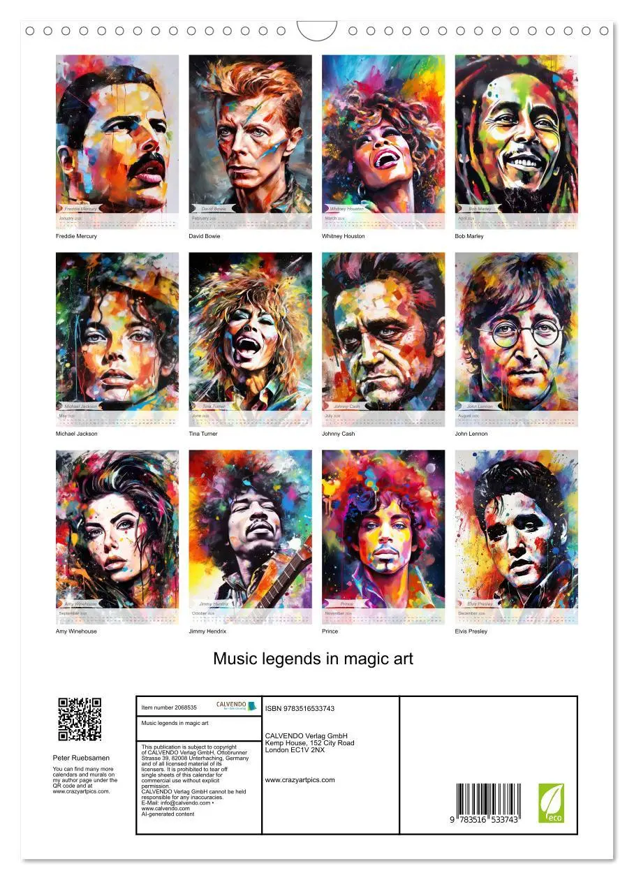 Bild: 9783516533743 | Music legends in magic art (Wall Calendar 2026 DIN A3 portrait),...
