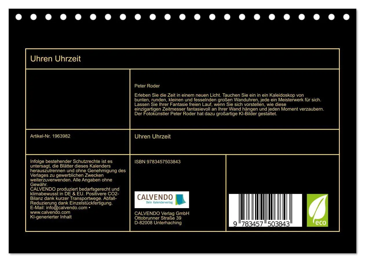 Bild: 9783457503843 | Uhren Uhrzeit (Tischkalender 2026 DIN A5 quer), CALVENDO...