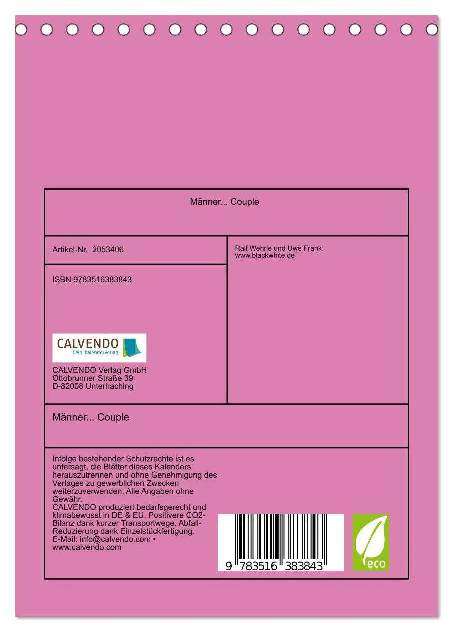 Bild: 9783516383843 | Männer... Couple (Tischkalender 2026 DIN A5 hoch), CALVENDO...