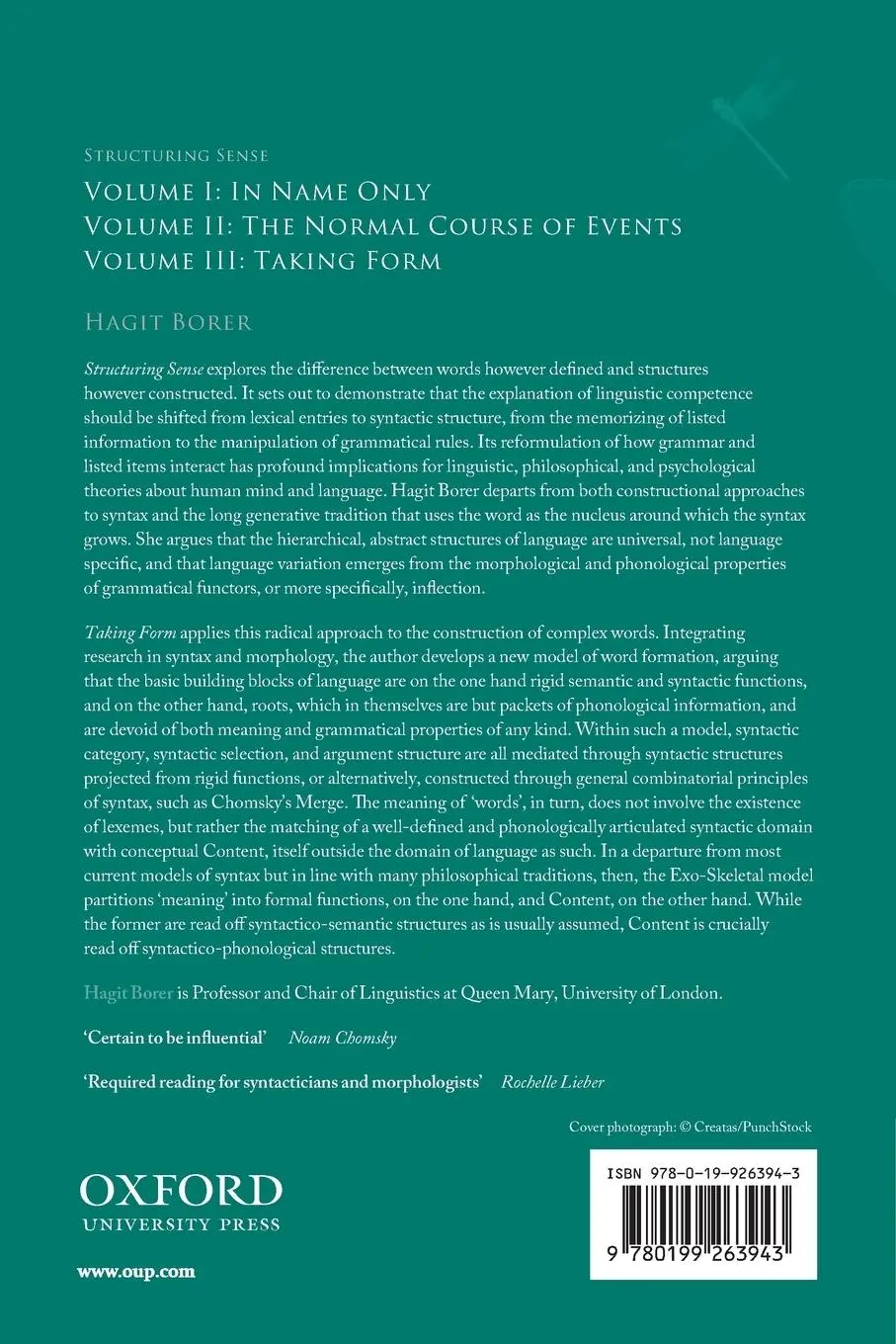 Rückseite: 9780199263943 | Structuring Sense | Volume III: Taking Form | Hagit Borer | Buch