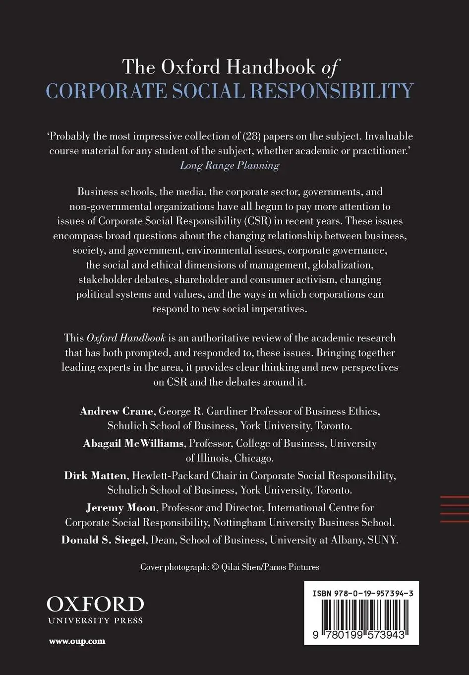 Rückseite: 9780199573943 | The Oxford Handbook of Corporate Social Responsibility | Crane (u. a.)