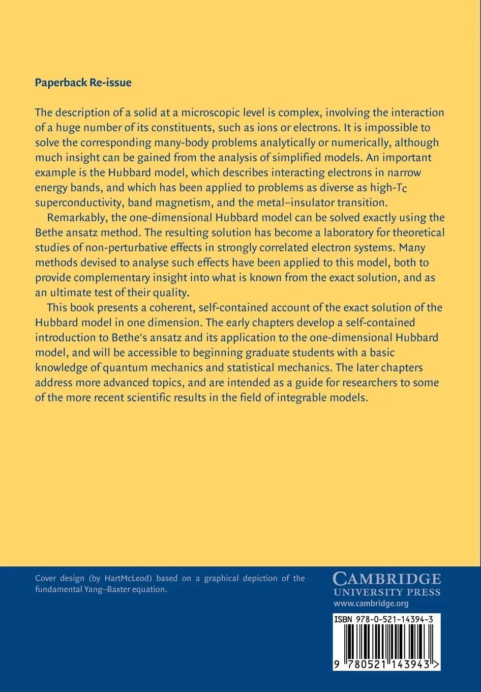 Rückseite: 9780521143943 | The One-Dimensional Hubbard Model | Fabian H. L. Essler (u. a.) | Buch