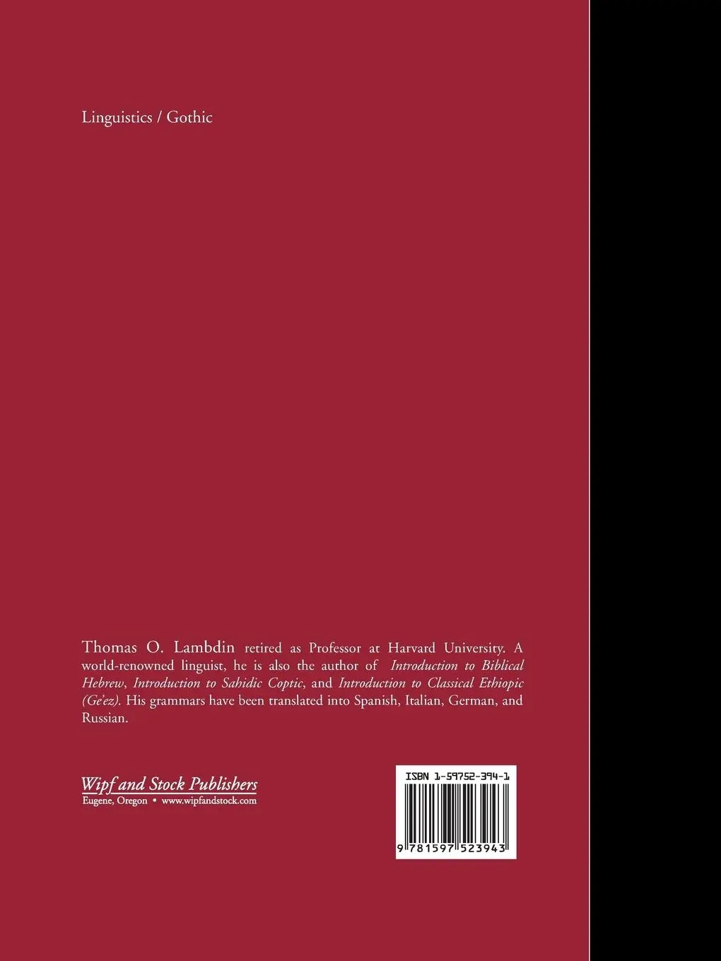 Rückseite: 9781597523943 | Introduction to the Gothic Language | Thomas O Lambdin | Taschenbuch