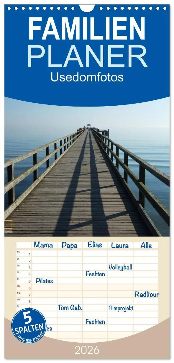 Cover: 9783516513943 | Familienplaner 2026 - Usedomfotos mit 5 Spalten (Wandkalender, 21 x...
