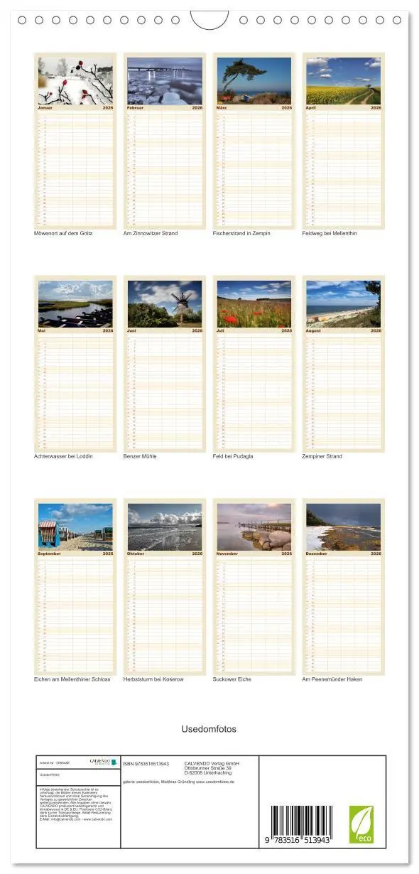 Bild: 9783516513943 | Familienplaner 2026 - Usedomfotos mit 5 Spalten (Wandkalender, 21 x...