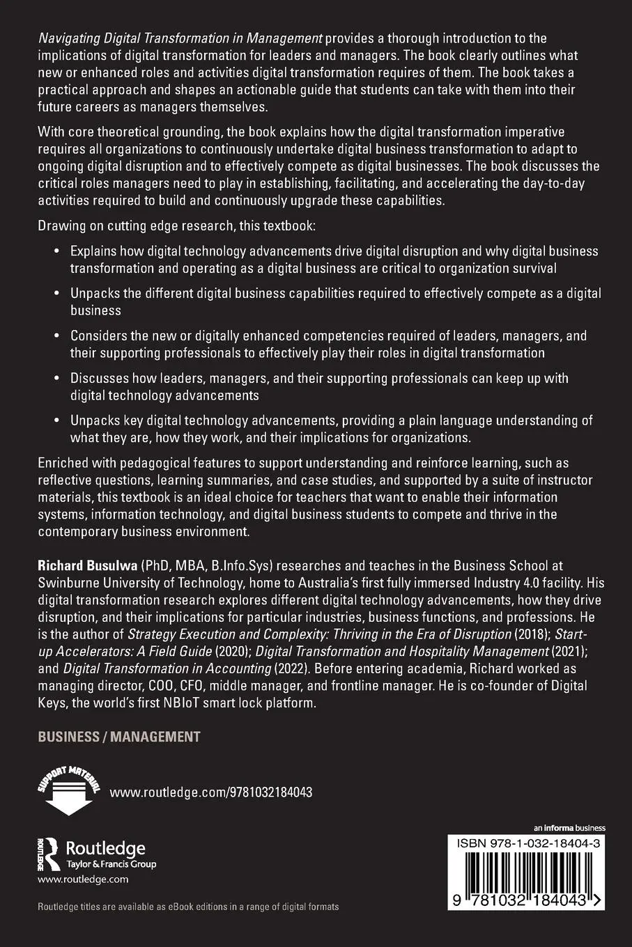 Rückseite: 9781032184043 | Navigating Digital Transformation in Management | Richard Busulwa