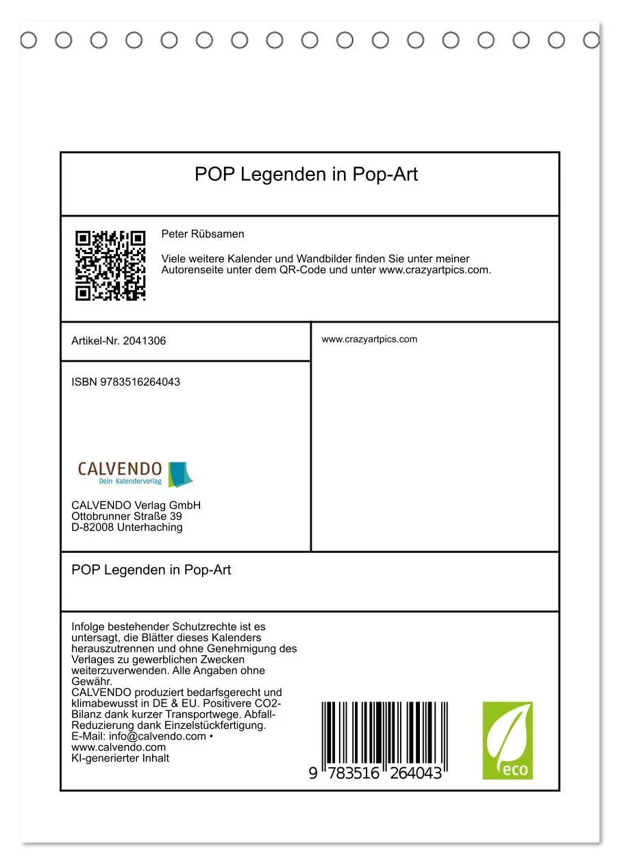 Bild: 9783516264043 | POP Legenden in Pop-Art (Tischkalender 2026 DIN A5 hoch), CALVENDO...
