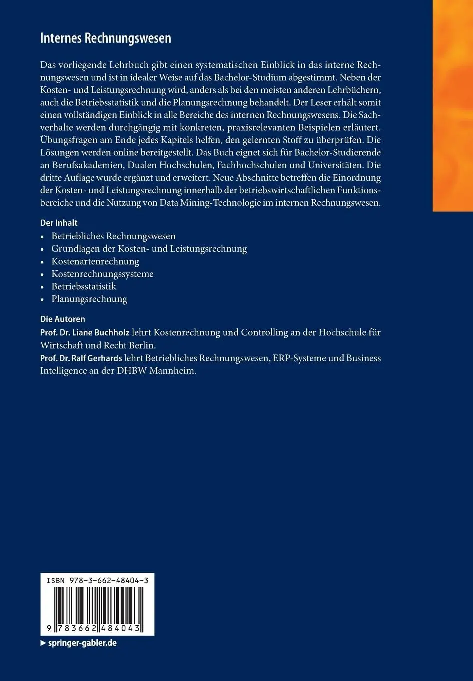Rückseite: 9783662484043 | Internes Rechnungswesen | Ralf Gerhards (u. a.) | Taschenbuch | xv