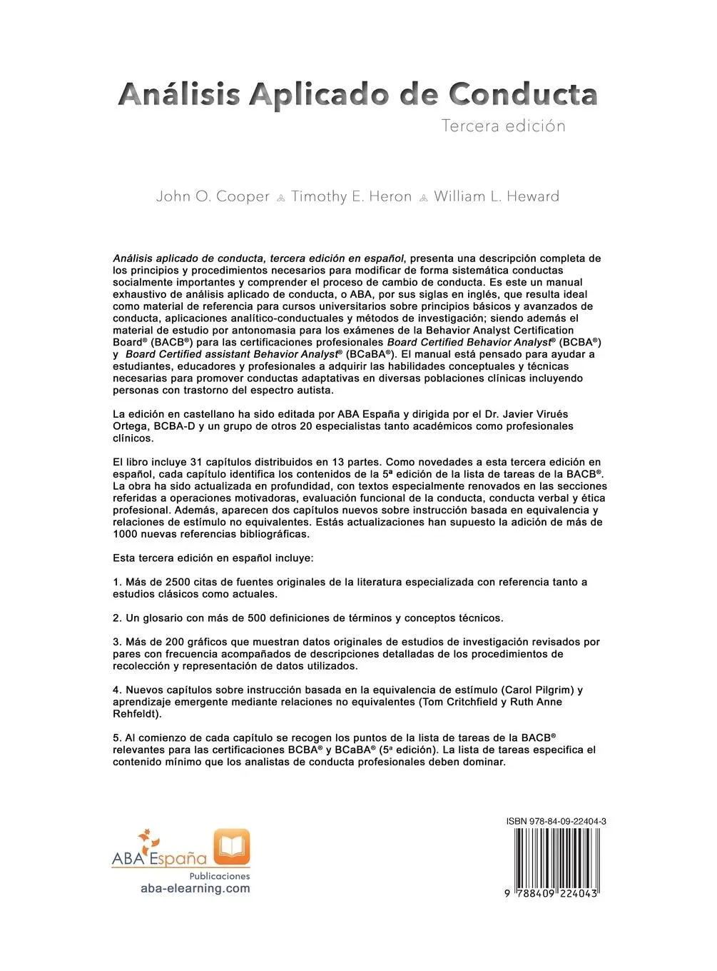 Rückseite: 9788409224043 | Análisis Aplicado de Conducta, Tercera Edición en Español | Buch