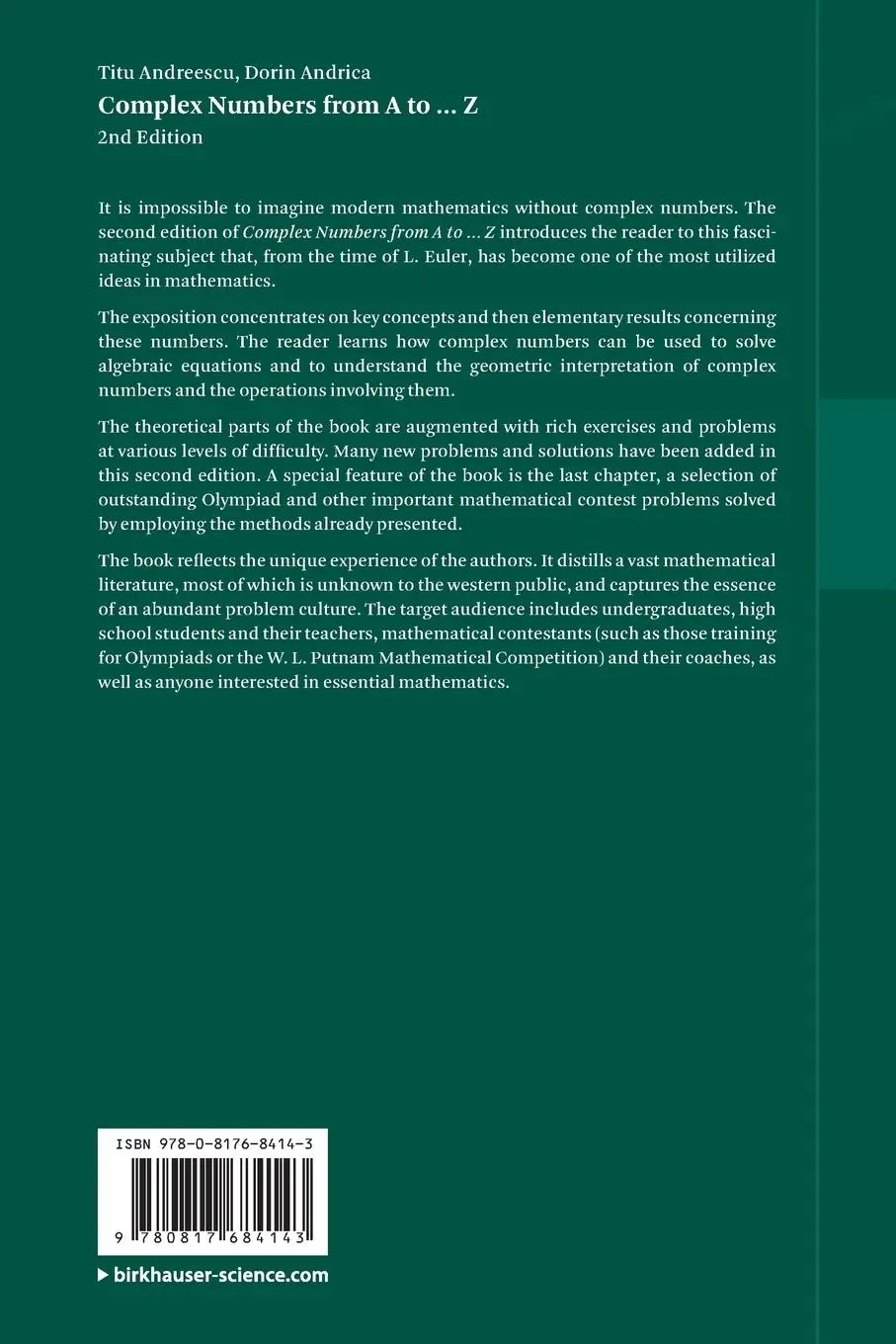 Rückseite: 9780817684143 | Complex Numbers from A to ... Z | Dorin Andrica (u. a.) | Taschenbuch