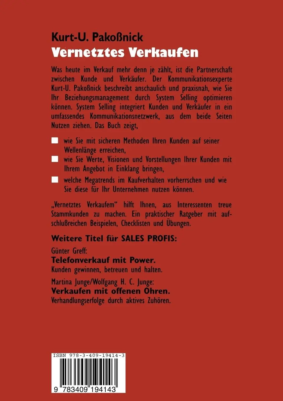Rückseite: 9783409194143 | Vernetztes Verkaufen | Kurt U. Pakoßnick | Taschenbuch | 192 S. | 1996