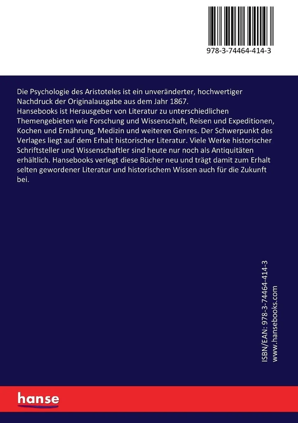 Rückseite: 9783744644143 | Die Psychologie des Aristoteles | Franz Brentano | Taschenbuch | 2017
