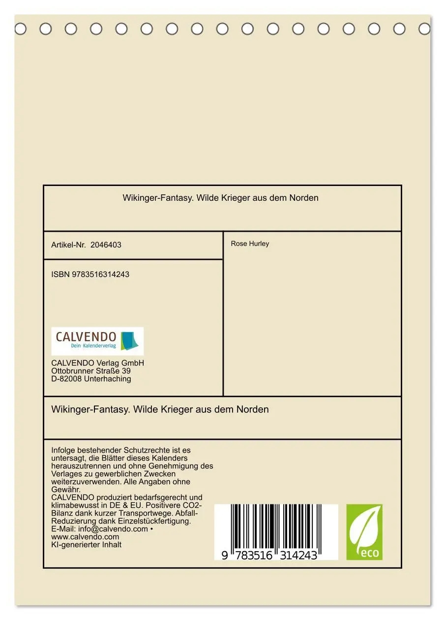 Bild: 9783516314243 | Wikinger-Fantasy. Wilde Krieger aus dem Norden (Tischkalender 2026...
