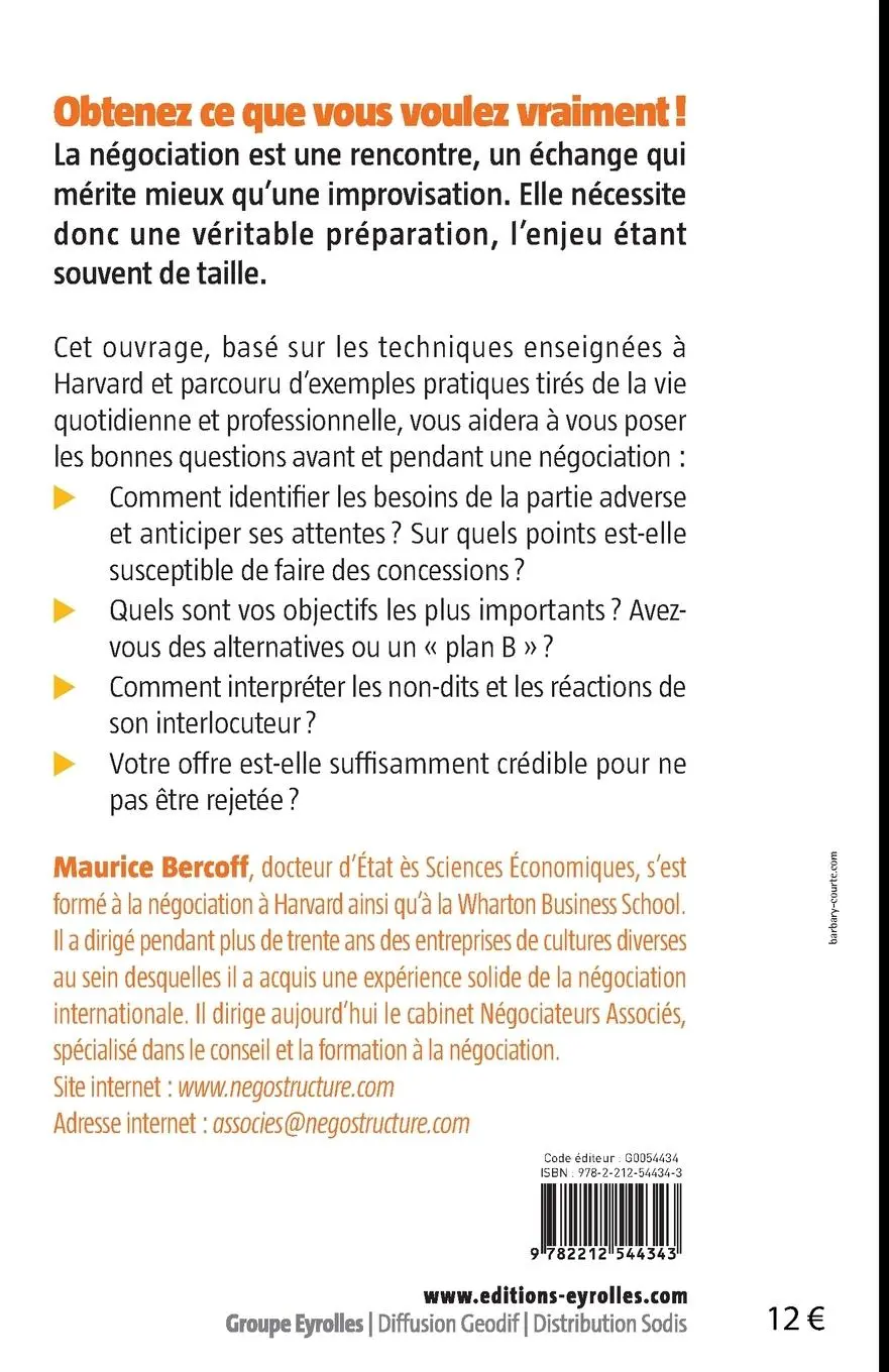 Rückseite: 9782212544343 | L'art de négocier avec la méthode Harvard | Maurice A. Bercoff | Buch