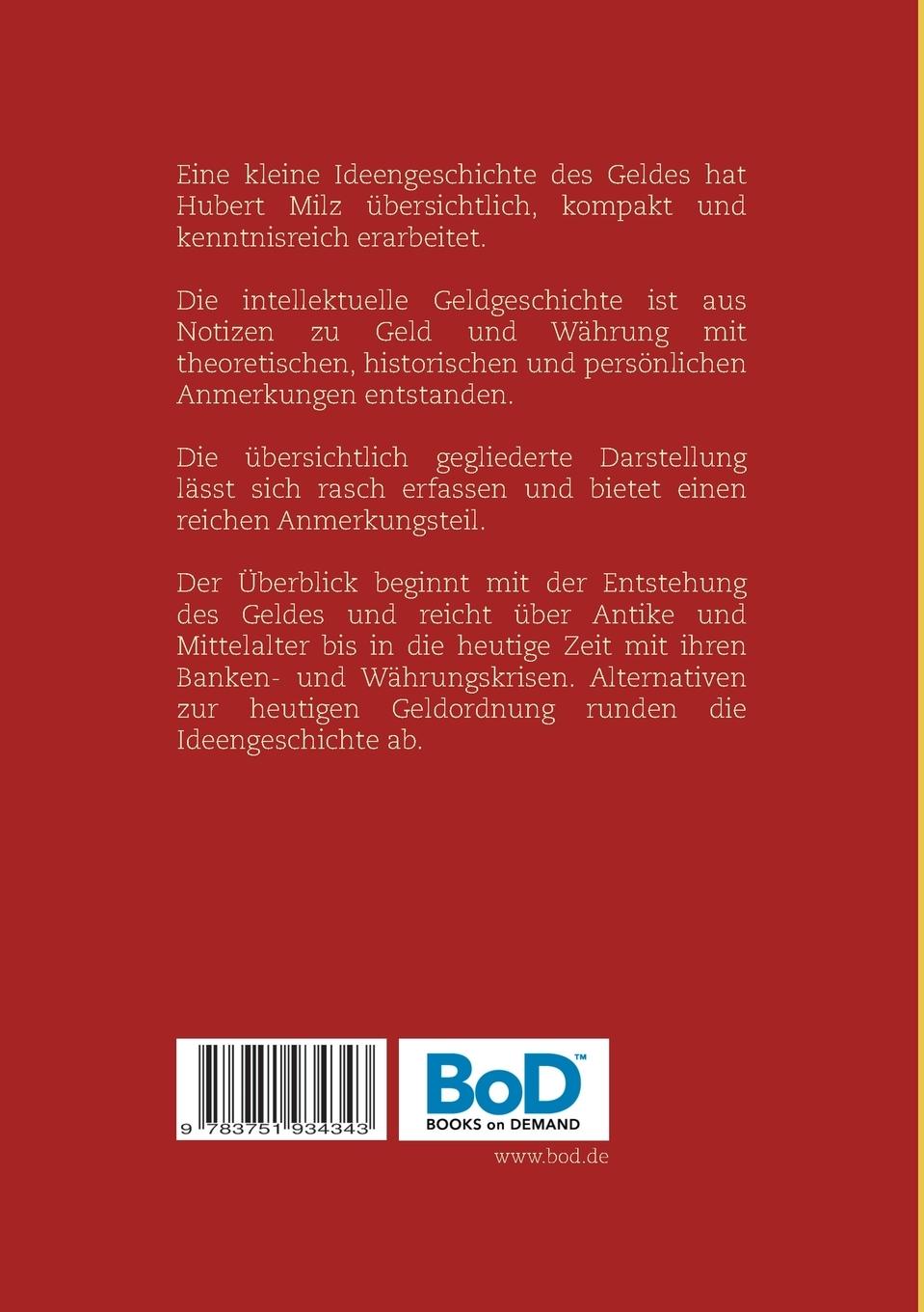 Rückseite: 9783751934343 | Geld | Eine kleine Ideengeschichte | Hubert Milz | Taschenbuch | 2020