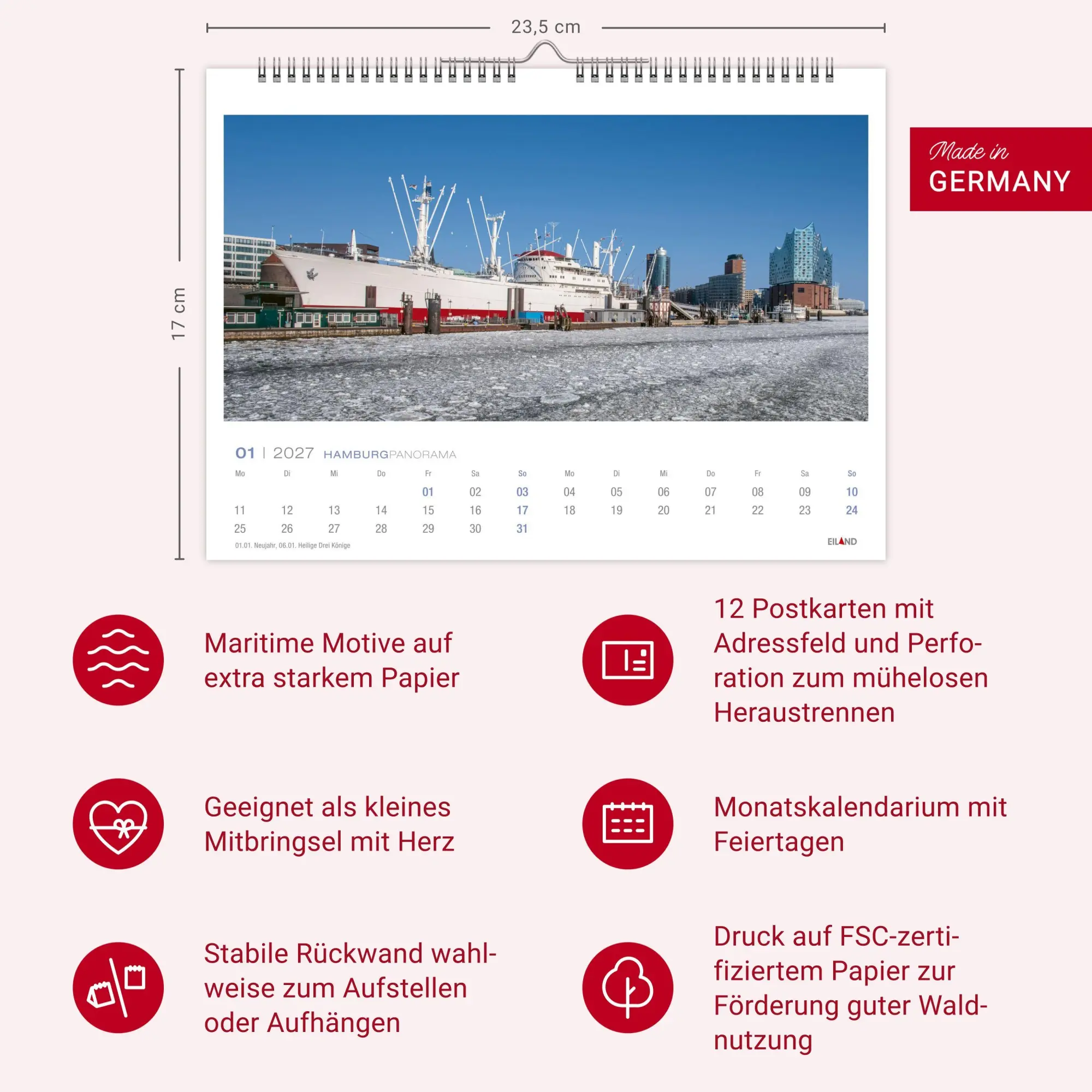 Bild: 9783964024343 | Hamburg Panorama-Postkartenkalender 2027 | Eiland | Kalender | 13 S.