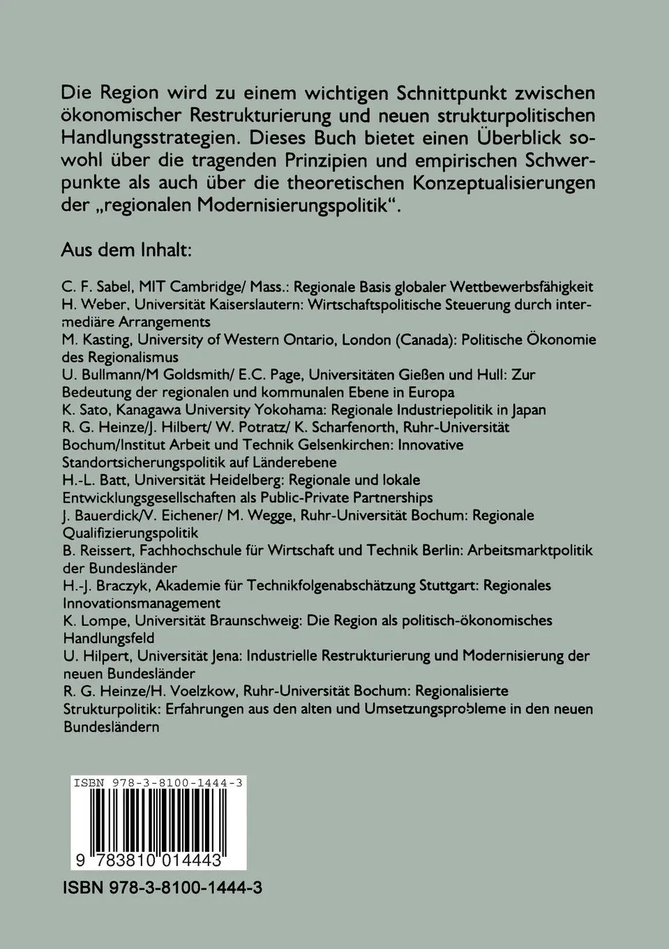 Rückseite: 9783810014443 | Regionale Modernisierungspolitik | Rolf G. Heinze (u. a.) | Buch