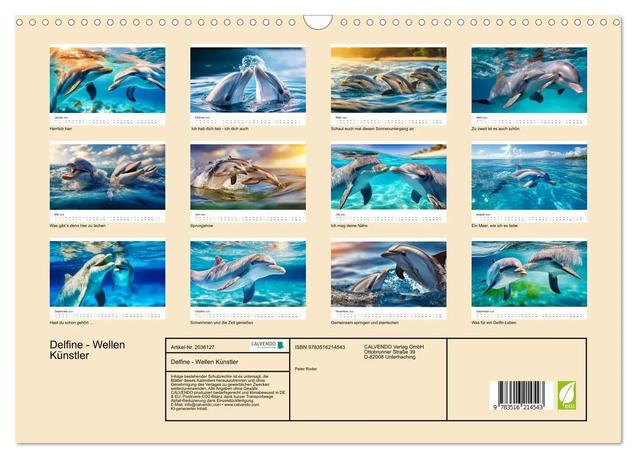 Bild: 9783516214543 | Delfine - Wellen Künstler (Wandkalender 2026 DIN A3 quer), CALVENDO...