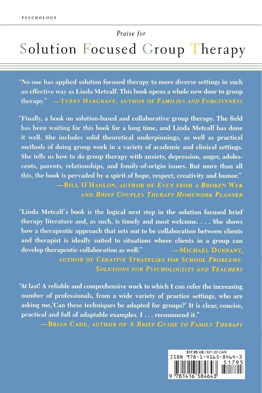 Rückseite: 9781416584643 | Solution Focused Group Therapy | Linda Metcalf | Taschenbuch | 2007
