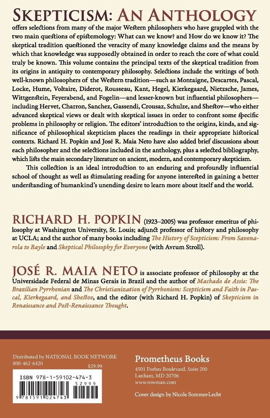 Rückseite: 9781591024743 | Skepticism | An Anthology | Richard H. Popkin | Taschenbuch | Englisch