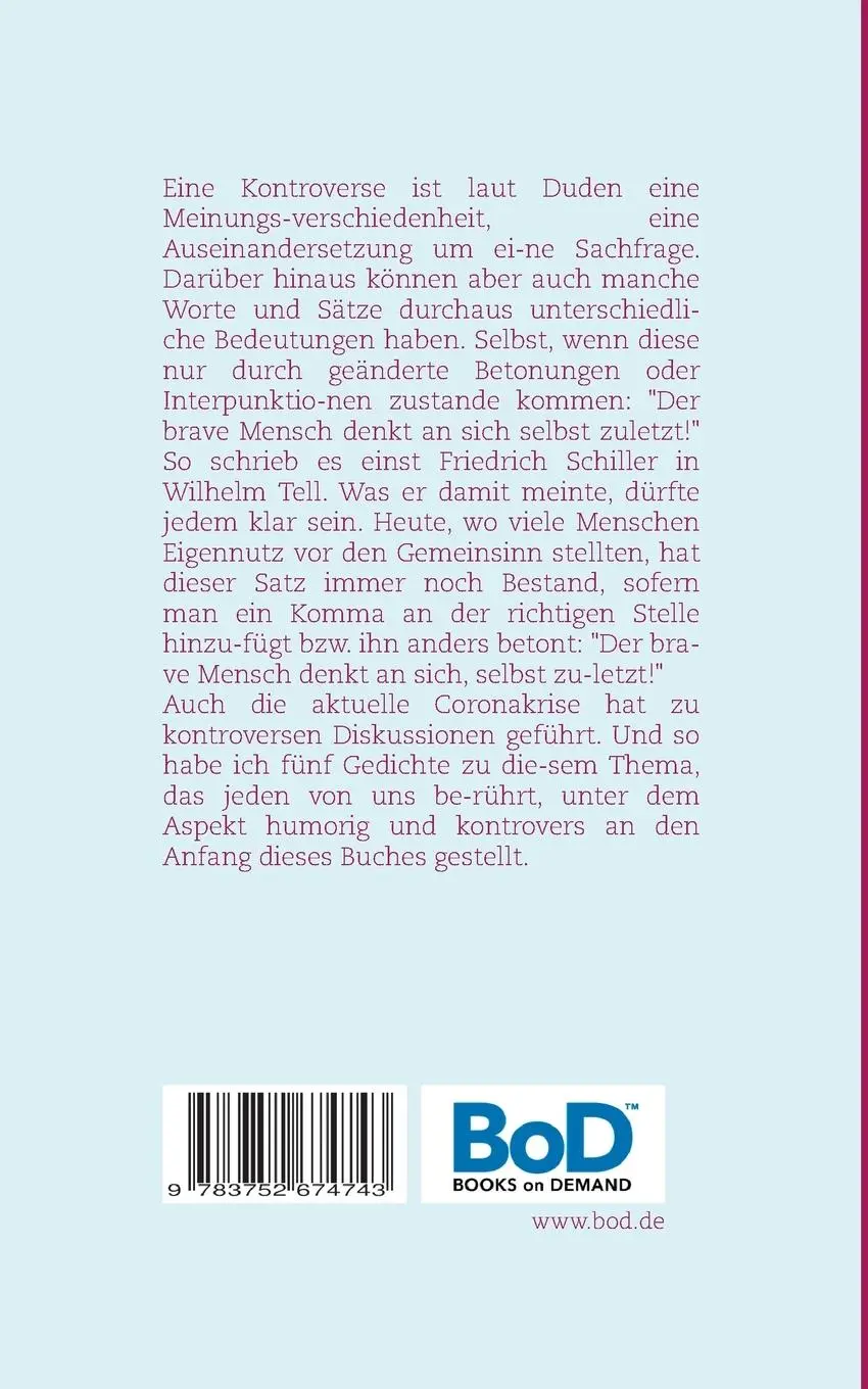 Rückseite: 9783752674743 | Kontro-Verse | Wolfgang Luchtenberg | Taschenbuch | Paperback | 212 S.