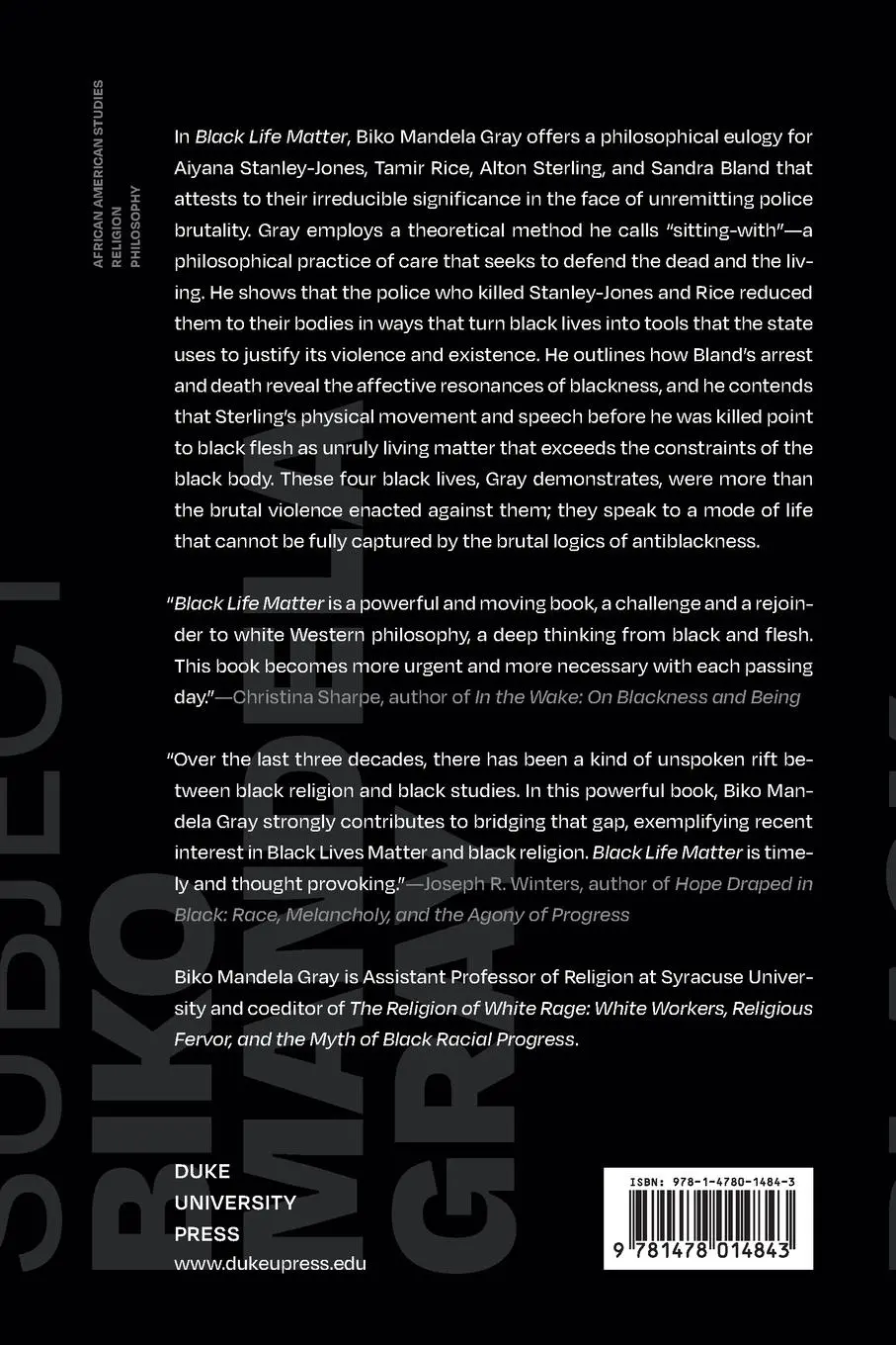 Rückseite: 9781478014843 | Black Life Matter | Blackness, Religion, and the Subject | Gray | Buch