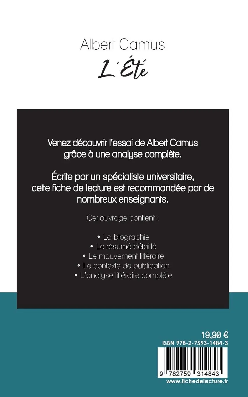 Rückseite: 9782759314843 | L'Été de Albert Camus (fiche de lecture et analyse complète de...