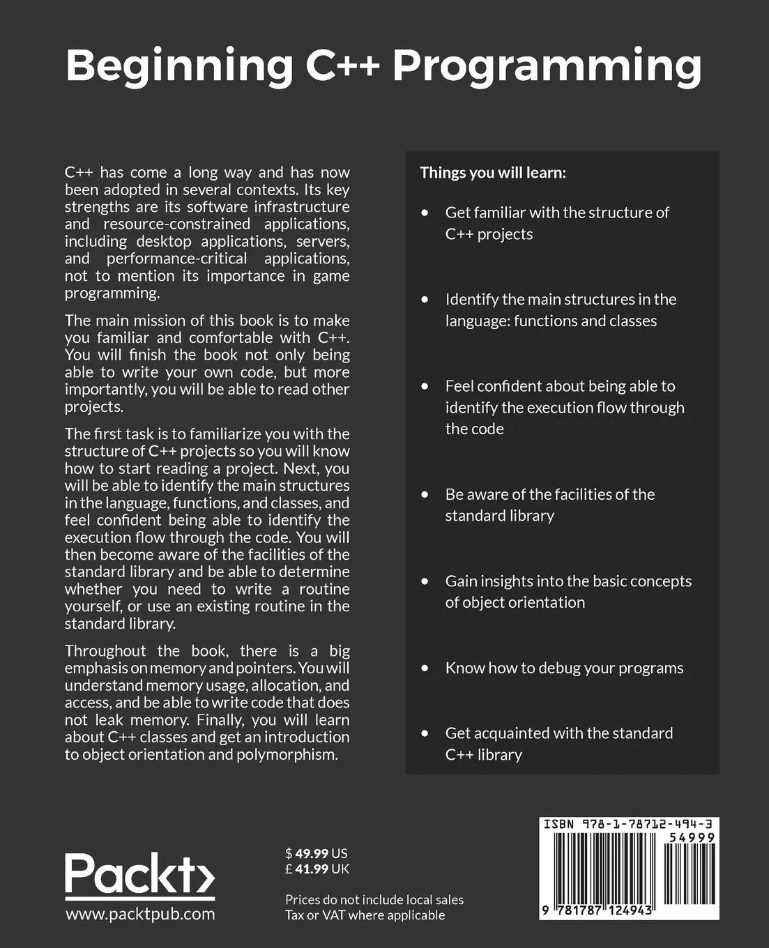 Rückseite: 9781787124943 | Beginning C++ Programming | Modern C++ at your fingertips! | Grimes