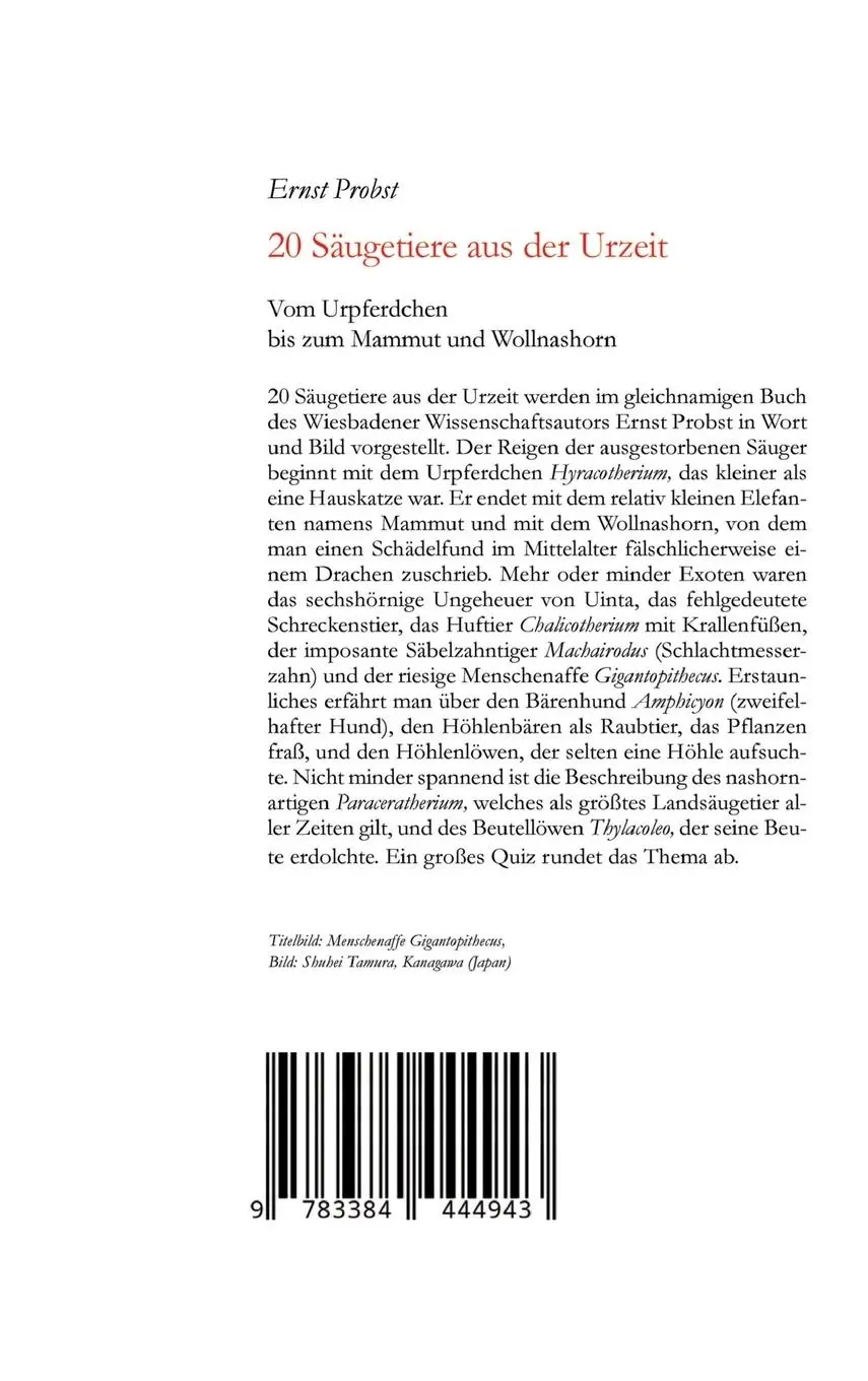 Rückseite: 9783384444943 | 20 Säugetiere aus der Urzeit | Ernst Probst | Buch | 108 S. | Deutsch