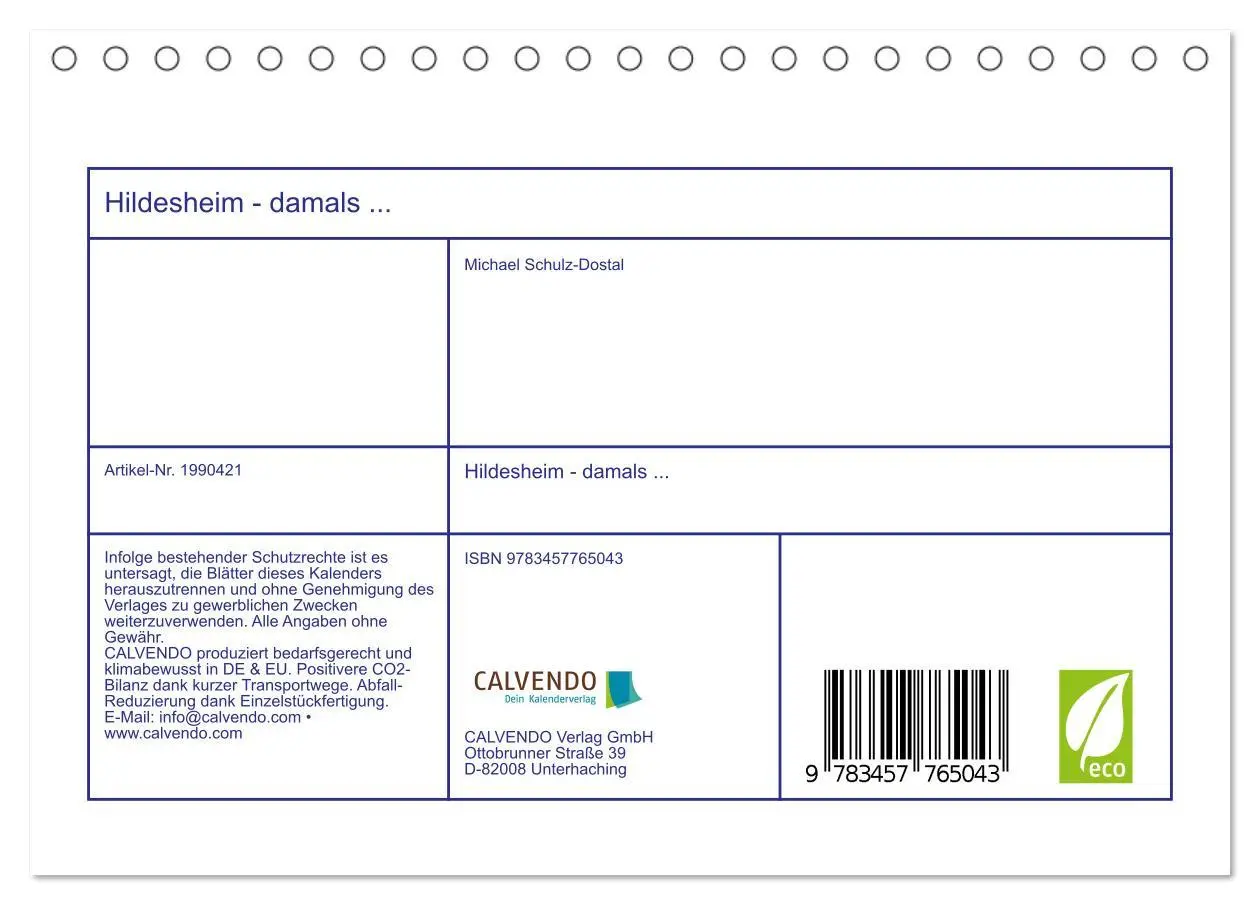 Bild: 9783457765043 | Hildesheim - damals ... (Tischkalender 2026 DIN A5 quer), CALVENDO...