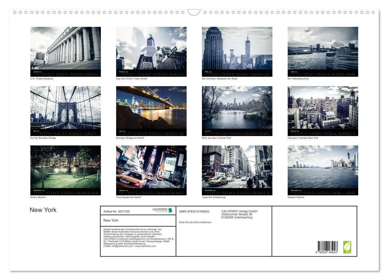 Bild: 9783516165043 | New York (Wandkalender 2026 DIN A2 quer), CALVENDO Monatskalender