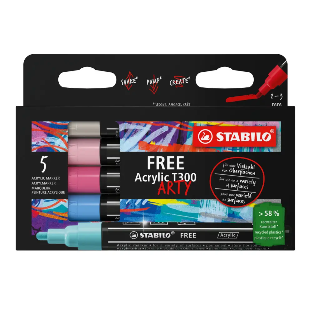 Cover: 4006381615143 | Acrylmarker, STABILO FREE Acrylic T300, Strichbreite 2-3 mm, 5er...