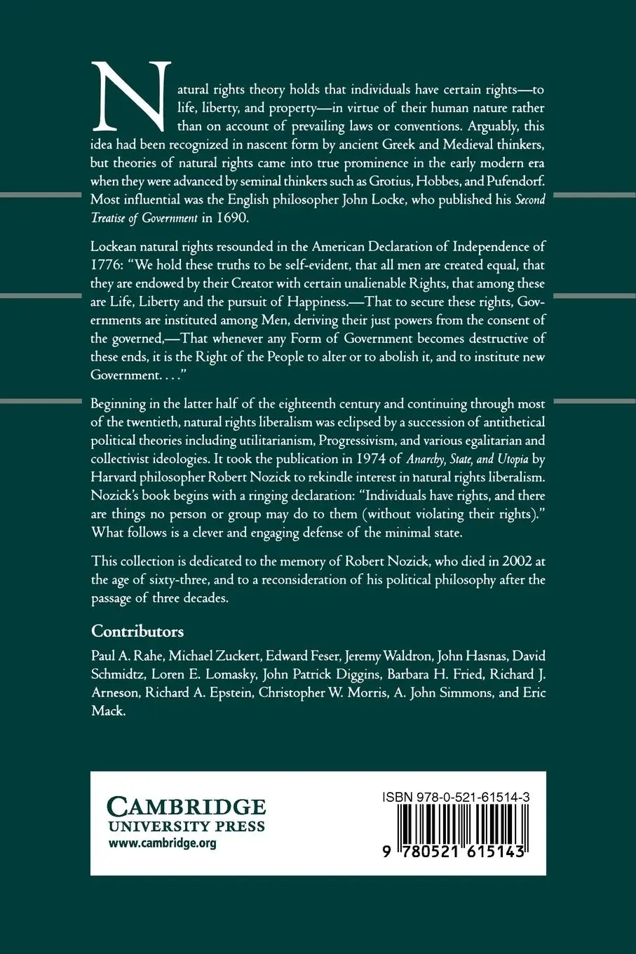 Rückseite: 9780521615143 | Natural Rights Liberalism from Locke to Nozick | Paul (u. a.) | Buch