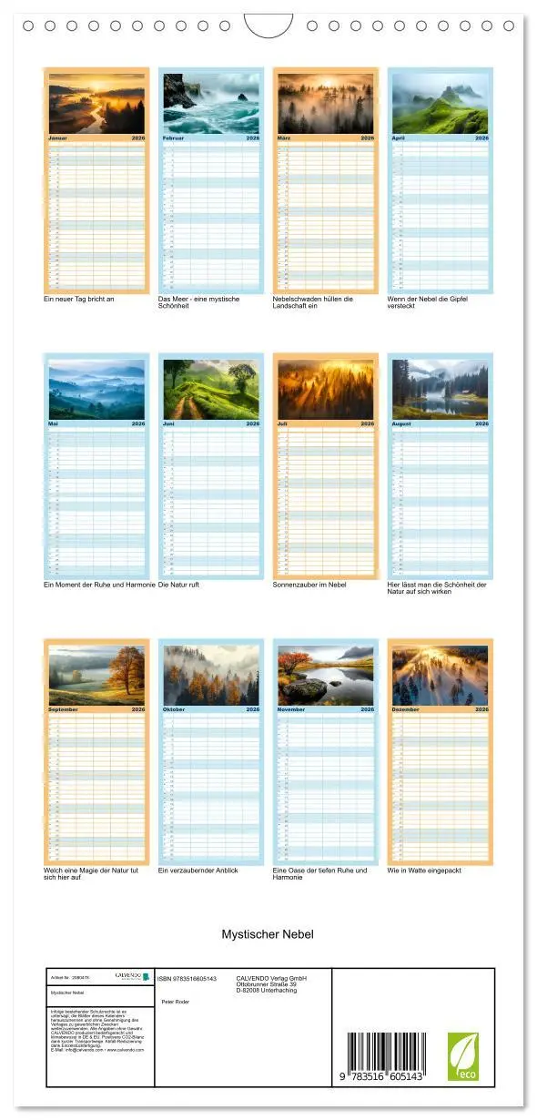 Bild: 9783516605143 | Familienplaner 2026 - Mystischer Nebel mit 5 Spalten (Wandkalender,...