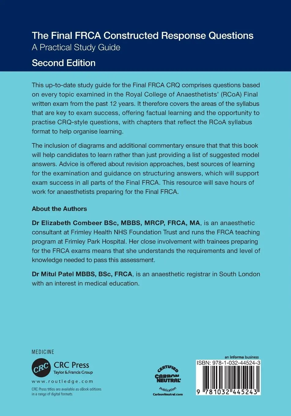 Rückseite: 9781032445243 | The Final FRCA Constructed Response Questions | Combeer (u. a.) | Buch