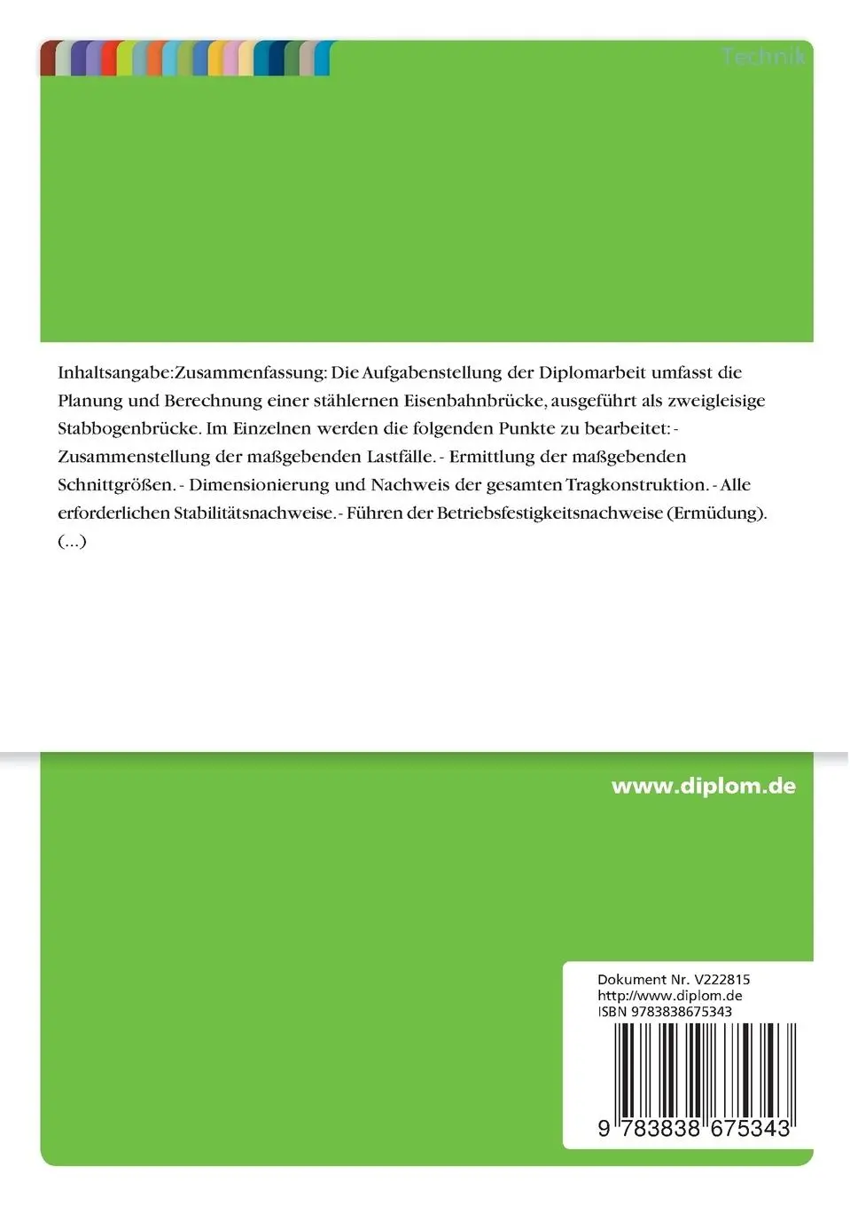 Rückseite: 9783838675343 | Planung und Berechnung einer stählernen Eisenbahnbrücke, ausgeführt...