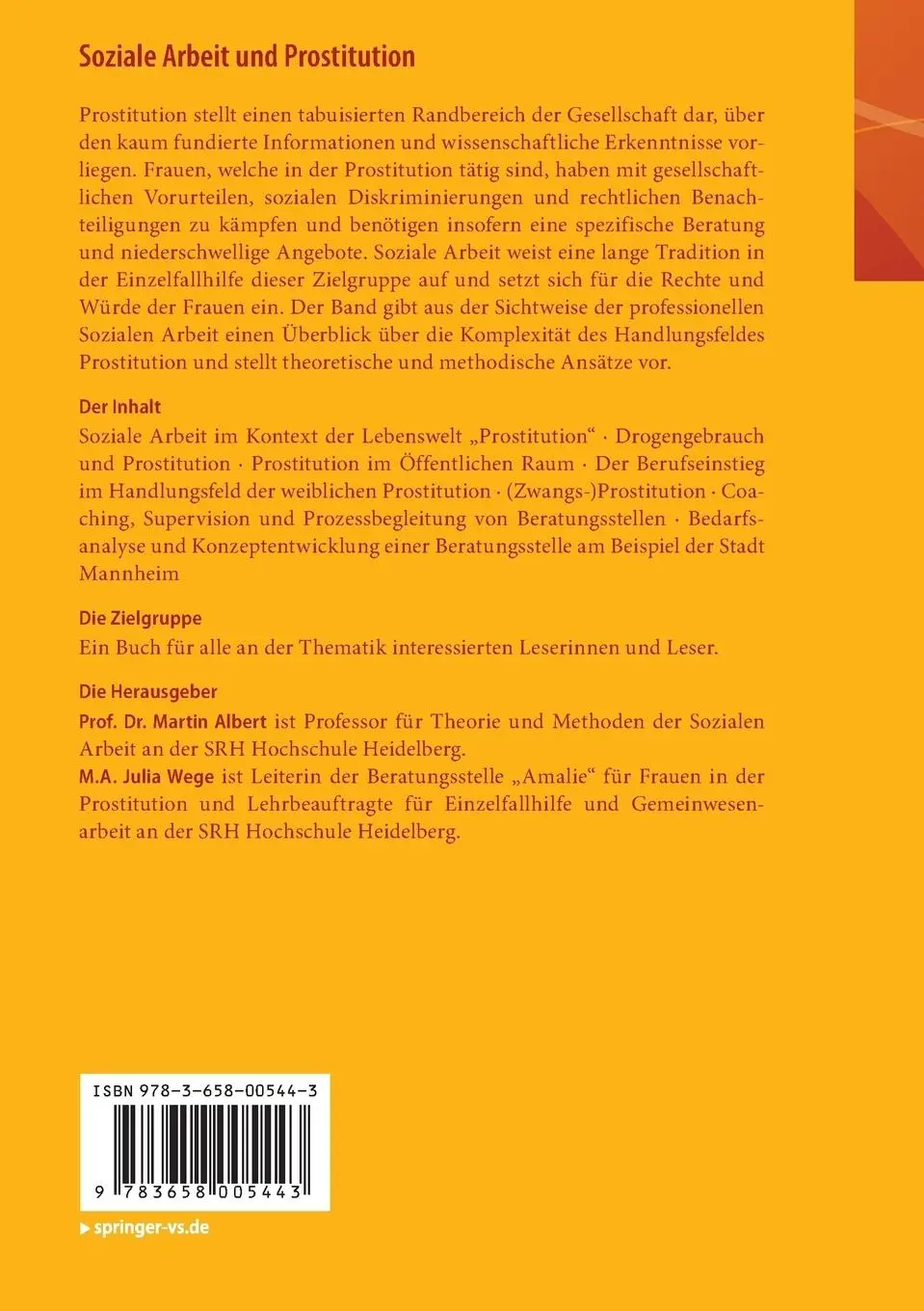 Rückseite: 9783658005443 | Soziale Arbeit und Prostitution | Julia Wege (u. a.) | Taschenbuch