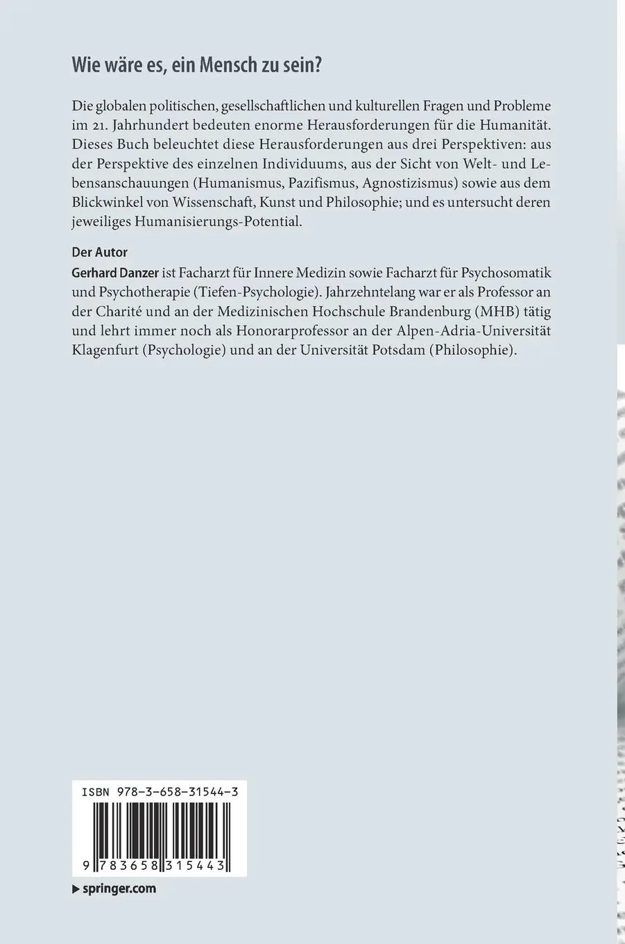Rückseite: 9783658315443 | Wie wäre es, ein Mensch zu sein? | Gerhard Danzer | Buch | 335 S.