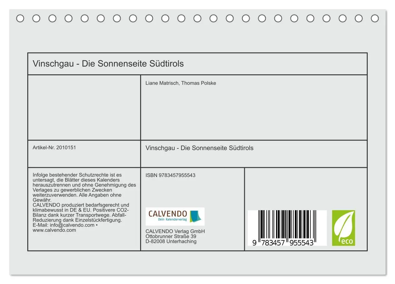 Bild: 9783457955543 | Vinschgau - Die Sonnenseite Südtirols (Tischkalender 2026 DIN A5...
