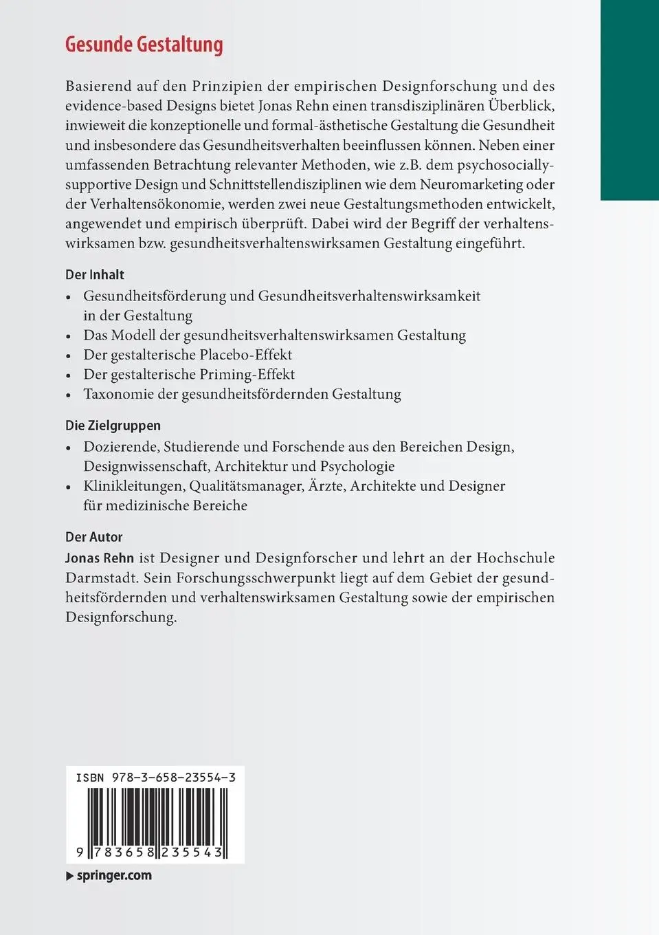 Rückseite: 9783658235543 | Gesunde Gestaltung | Jonas Rehn | Taschenbuch | xx | Deutsch | 2018