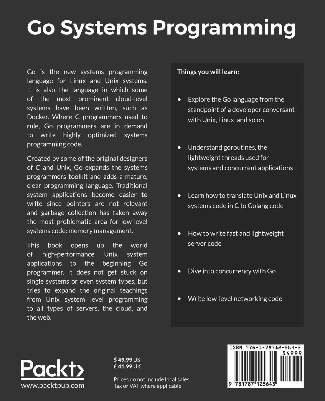Rückseite: 9781787125643 | Go Systems Programming | Mihalis Tsoukalos | Taschenbuch | Englisch