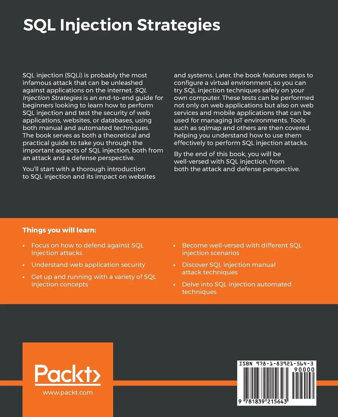 Rückseite: 9781839215643 | SQL Injection Strategies | Edoardo Caselli (u. a.) | Taschenbuch