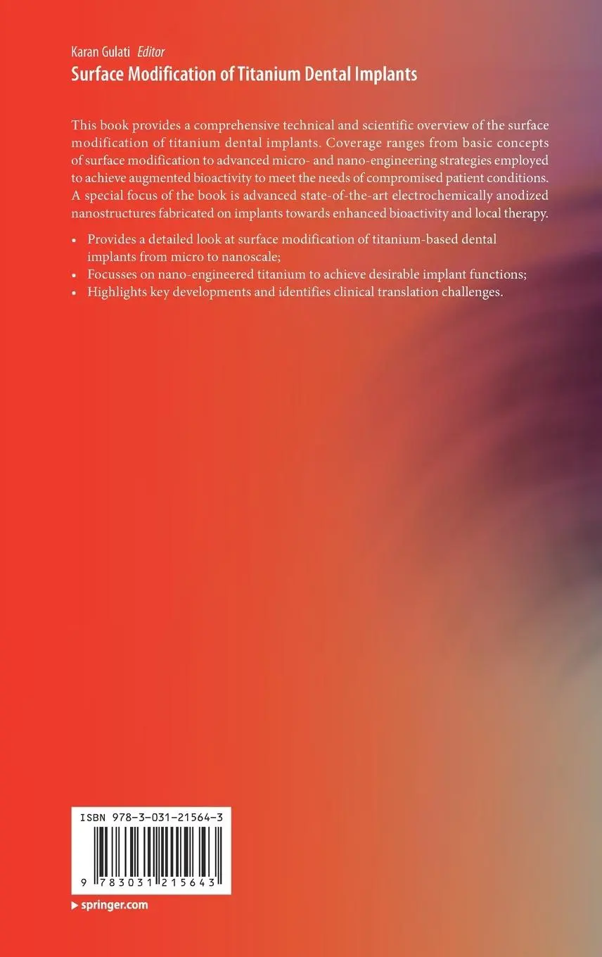 Rückseite: 9783031215643 | Surface Modification of Titanium Dental Implants | Karan Gulati | Buch