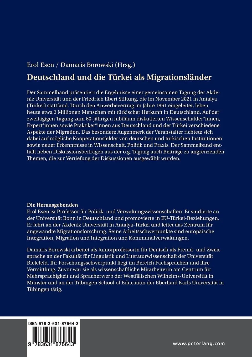 Rückseite: 9783631875643 | Deutschland und die Türkei als Migrationsländer | Borowski (u. a.)