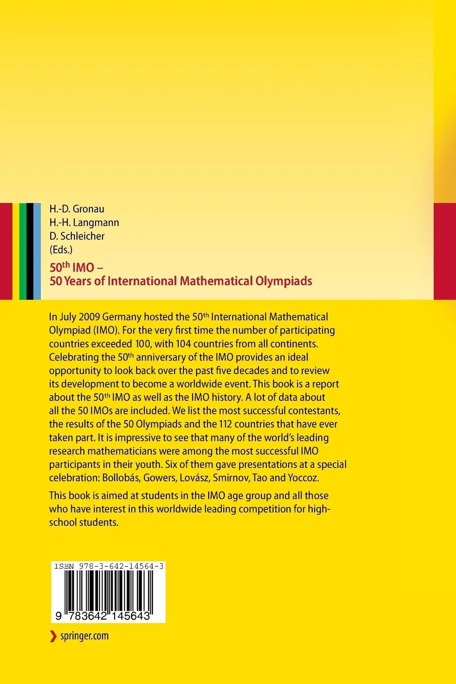 Rückseite: 9783642145643 | 50th IMO - 50 Years of International Mathematical Olympiads | Buch