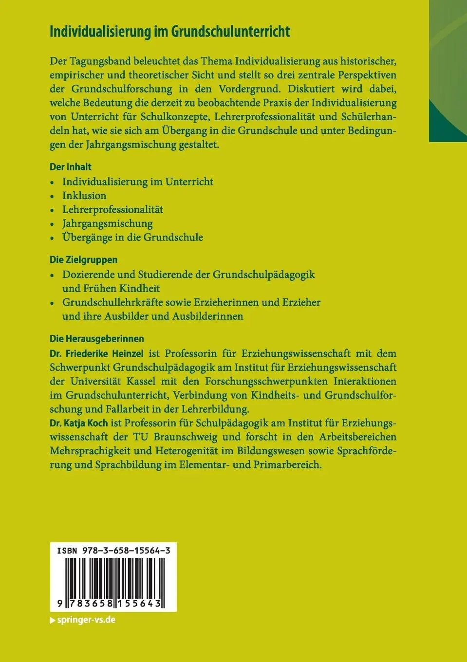 Rückseite: 9783658155643 | Individualisierung im Grundschulunterricht | Katja Koch (u. a.) | Buch