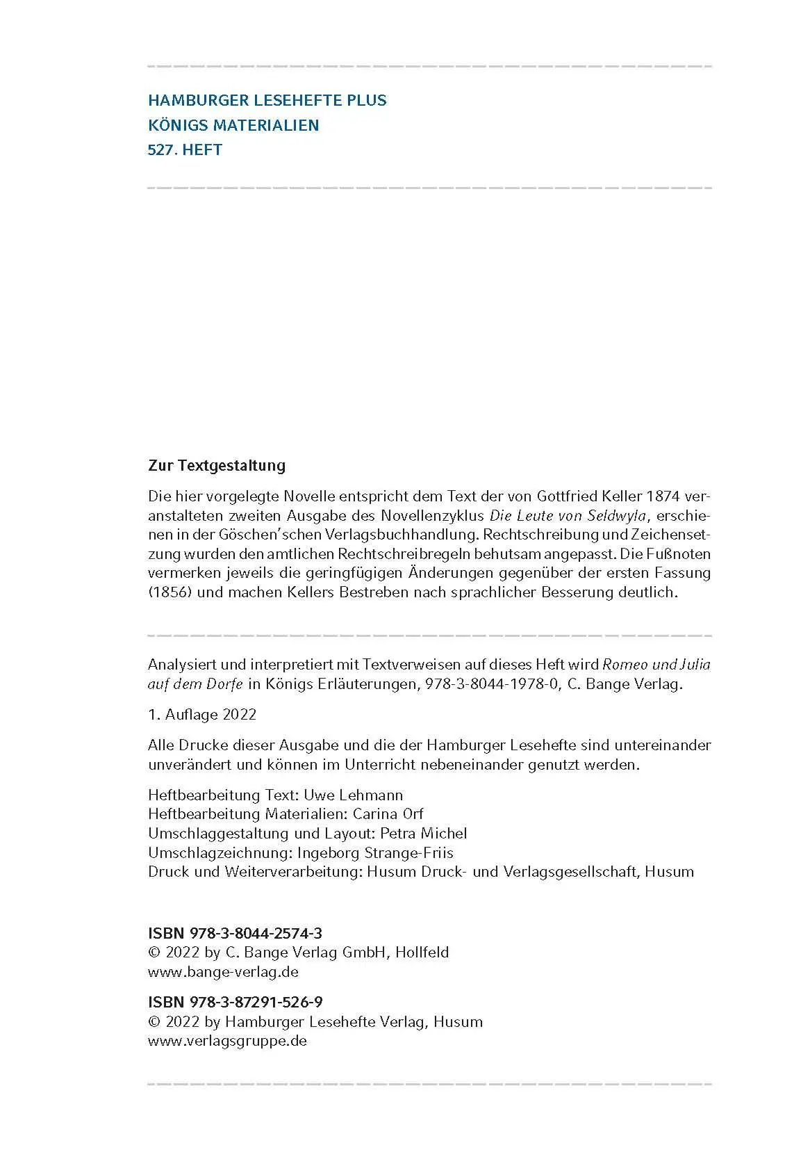 Bild: 9783804425743 | Romeo und Julia auf dem Dorfe (Textausgabe) | Gottfried Keller | Buch
